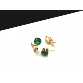 Cercei clips cu cristal rotund verde smarald